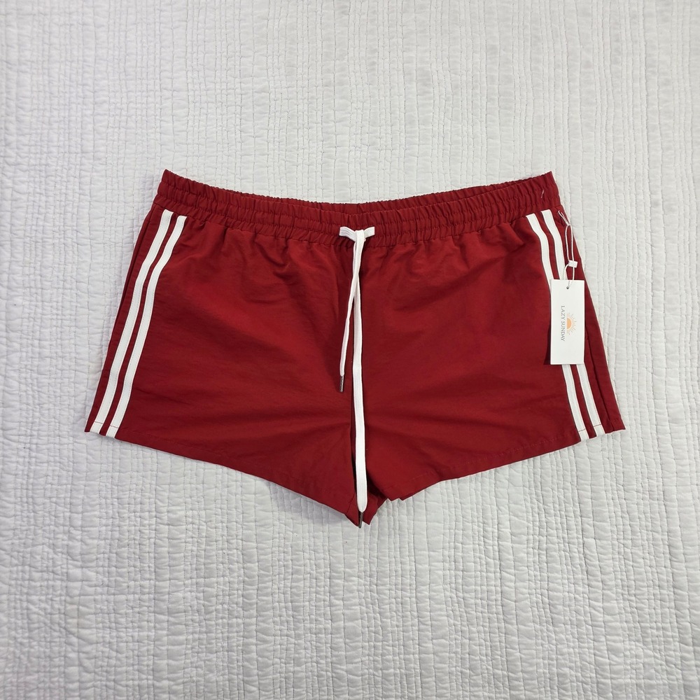 Lazy Sunday Cali 1850 Womens Red White Stripe Athletic Shorts‎ XL 52839JCW668
